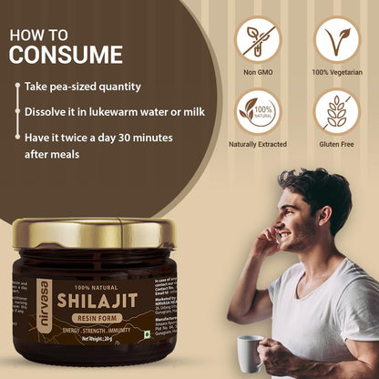 Nirvasa Pure & Original Himalayan Shilajit/Shilajeet Resin 20g | 100% Natural with 70% Fulvic Acid & 84+ Trace Minerals | Boosts Energy, Stamina, Strength & Immunity | 200-500 mg/Serving