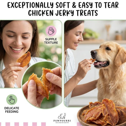 PAWPOURRI Natural Chicken Jerky Soft Dog Treats for All Breeds & Sizes | Daily Use Dog Treats | High Protein Chewy Training & Reward Snacks (Chicken Jerky Soft, Pack of 1) 100gm