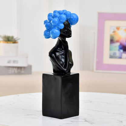 Artistic Blue Sphere Bust Sculpture | Modern Black Resin Decor | Contemporary Woman Figurine | Abstract Home Accent | Luxury Art Piece for Living Room, Dining Room, or Entryway