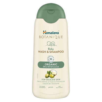 Himalaya Botanique Baby Wash & Shampoo 100 ml | Organic | Preserve Moisture Lock| No Tears | Dermatologically Tested | Helps Protect Skin Barrier | pH 5.5 | Hypoallergenic | No Added Fragrance