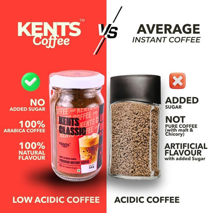 Kents Coffee Classic Instant Coffee (50g) | 100% Arabica from Chikmagalur | Low Acid Coffee | Medium Roast, Rich & Smooth Taste | No Added Sugar & No Preservatives | Espresso, Latte & Cappucino| Hot & Cold Coffee | 50g Unbreakable Jar