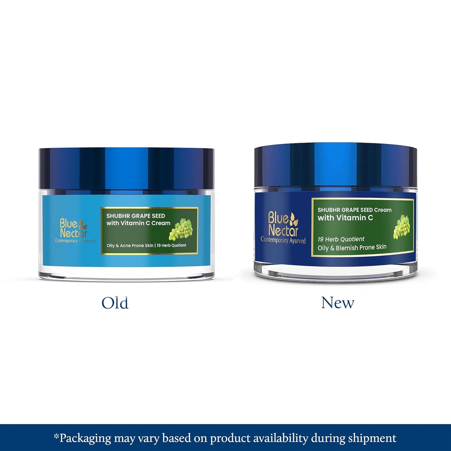 Blue Nectar Plant Based Vitamin C Face Moisturizer for Oily Acne Prone Skin with Grapeseed | Oil Free Lightweight Cream for Women (19 herbs, 50g)