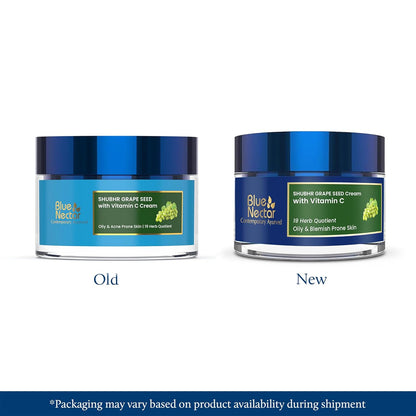 Blue Nectar Plant Based Vitamin C Face Moisturizer for Oily Acne Prone Skin with Grapeseed | Oil Free Lightweight Cream for Women (19 herbs, 50g)