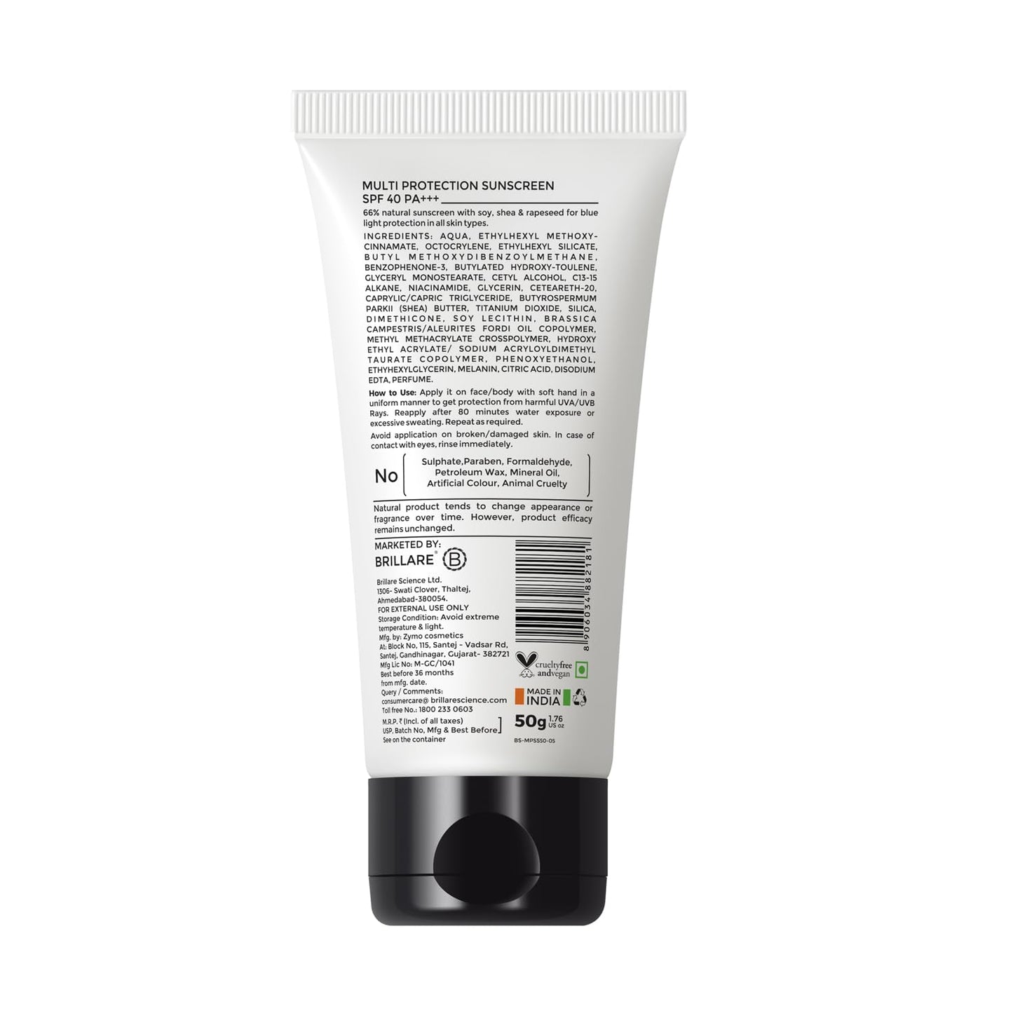Brillare Multi-Protect Sunscreen SPF 40, PA+++, 100% Natural Sunscreen With Soy, Shea & Rapeseed, (50 GM)