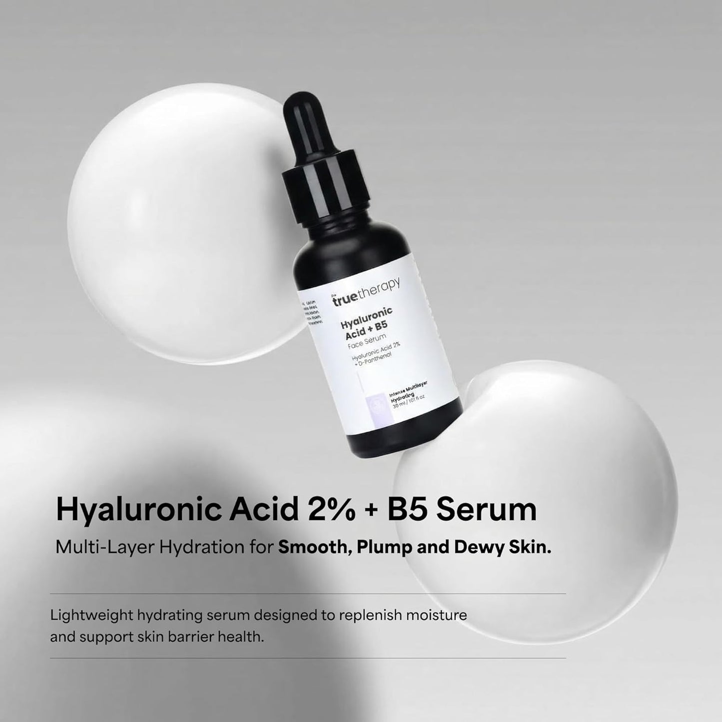The True Therapy 2% Hyaluronic Acid Serum with Pro-Vitamin B5 - Intense Multi-layer Hydration - Probiotics Xylitol, Dewy Looking Skin, Moisturize, Plump Skin, Reduce Wrinkles, Anti-Aging Serum – 30 ml