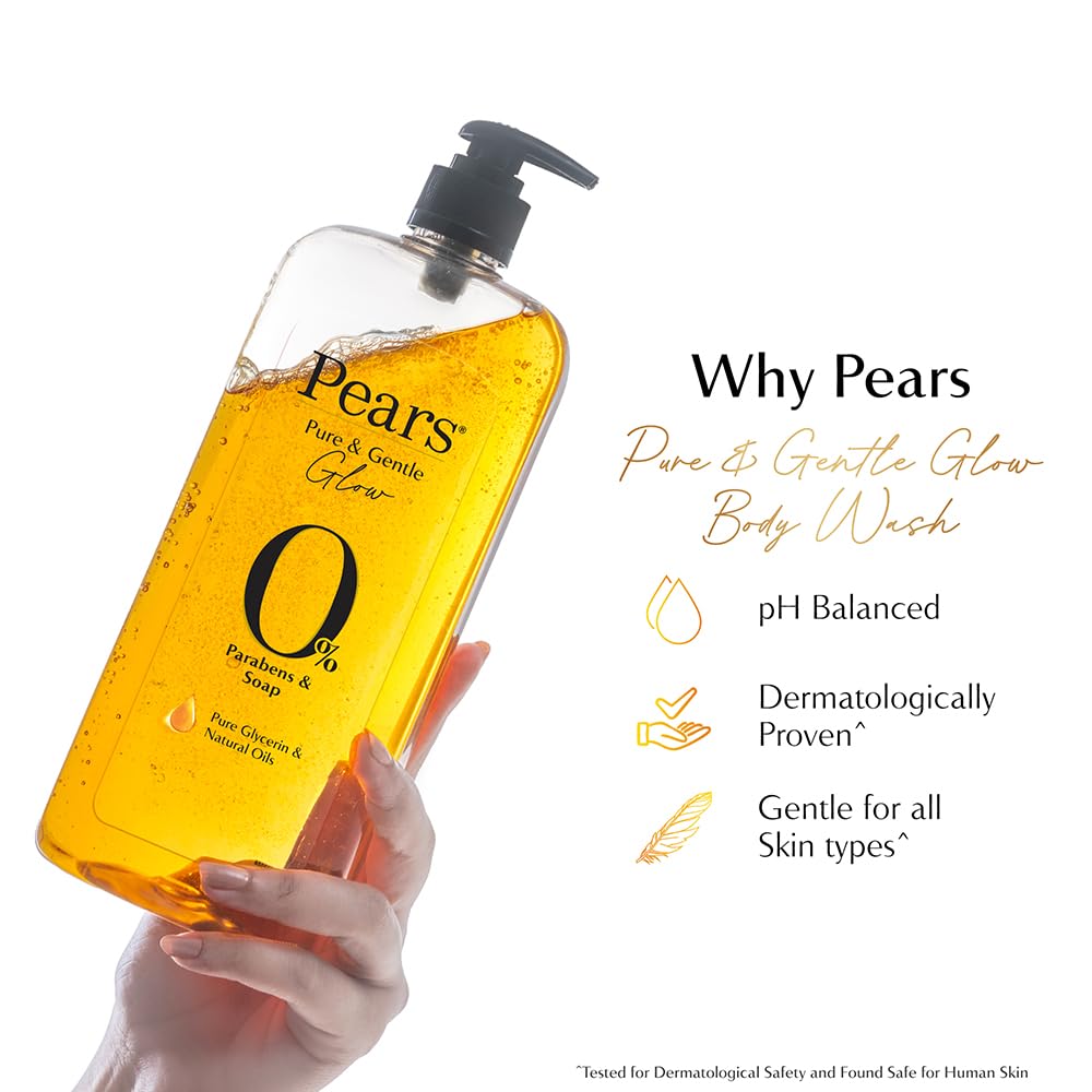 Pears 98% Pure Glycerin Pure & Gentle Bodywash with 0% Parabens & Soap for Hydration & Glow, 750 ml