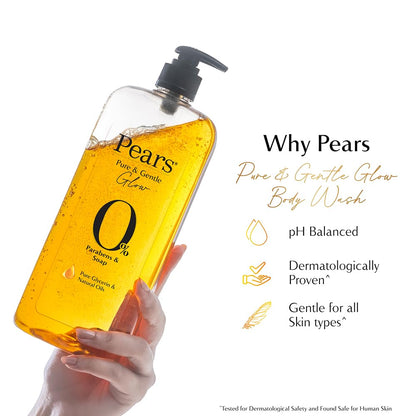 Pears 98% Pure Glycerin Pure & Gentle Bodywash with 0% Parabens & Soap for Hydration & Glow, 750 ml