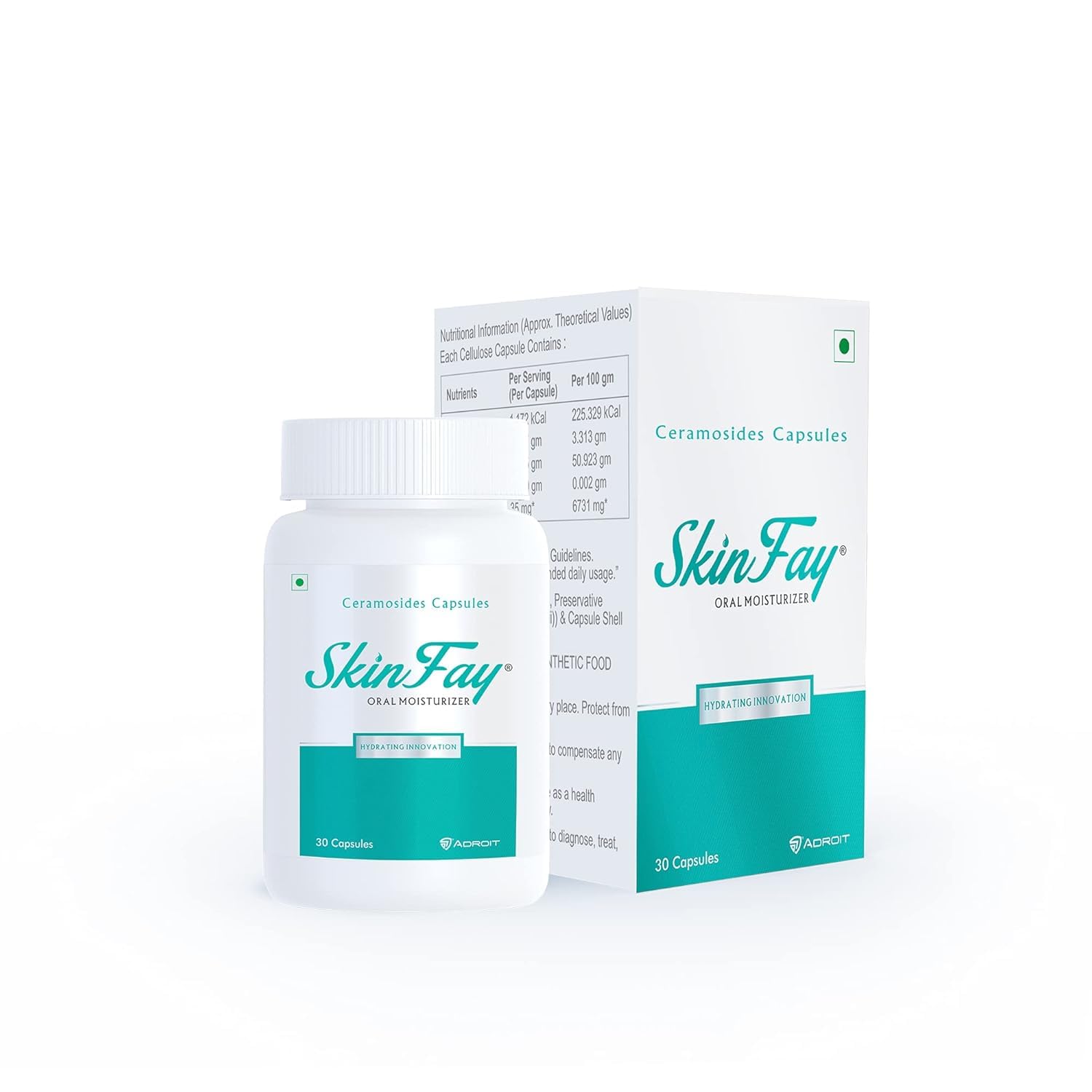 Skin Fay packaging including a box and a pouch on a white background