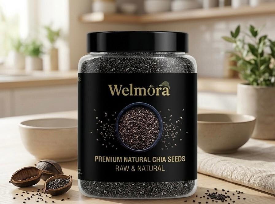 WELMORA Premium Raw Chia Seeds – (Weight-100gm) 100% Natural & Organic Superfood | High in Omega-3, Fiber & Protein | Best for Weight Management, Smoothies & Breakfast Pudding