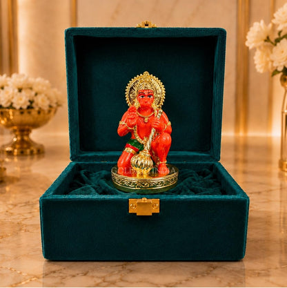 Gold Art India Hanumanji Sitting with Gada Gold Plated Hanuman Statue for Car Dashboard, Hanuman ji murti for Home Decor, Office Shelves, and Gifts