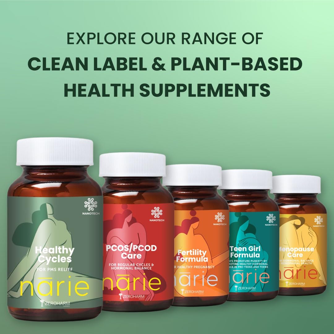 ZEROHARM Narie Healthy Cycles | Shatavari, Lodhra & Chaste Berry Extract | For Regular Cycles, Hormonal Balance, Comfort & Inner Wellness | Mood & PMS Support for Women | 60 Nano Tablets