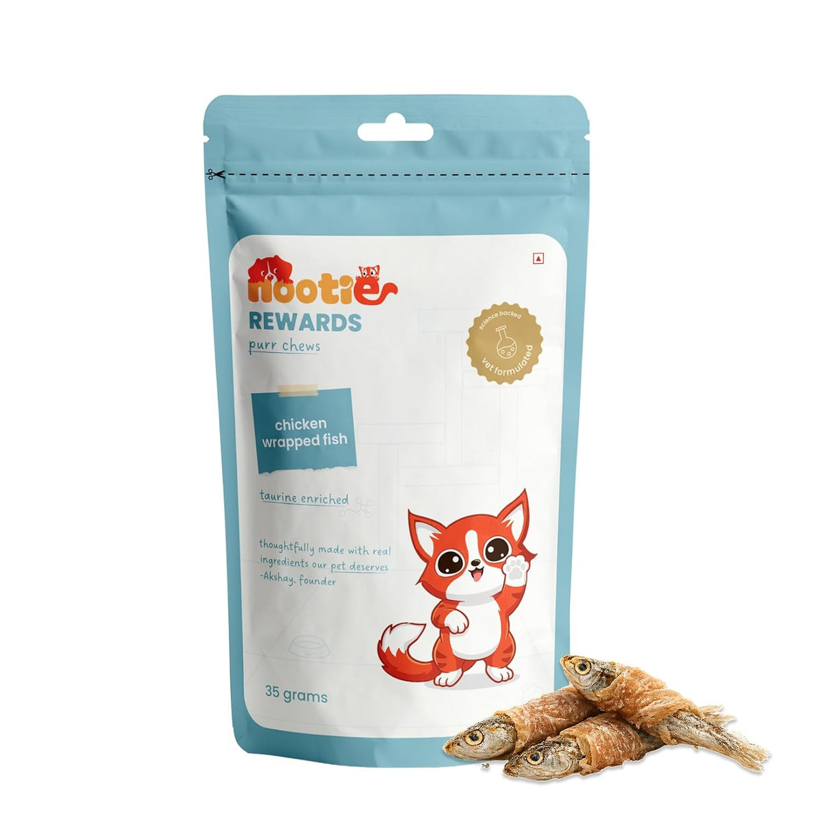 Nootie Premium Chicken Wrapped Fish Cat Treats – 35g | High Protein, Omega-3 Rich, Natural Cat Treats (Pack of 1)
