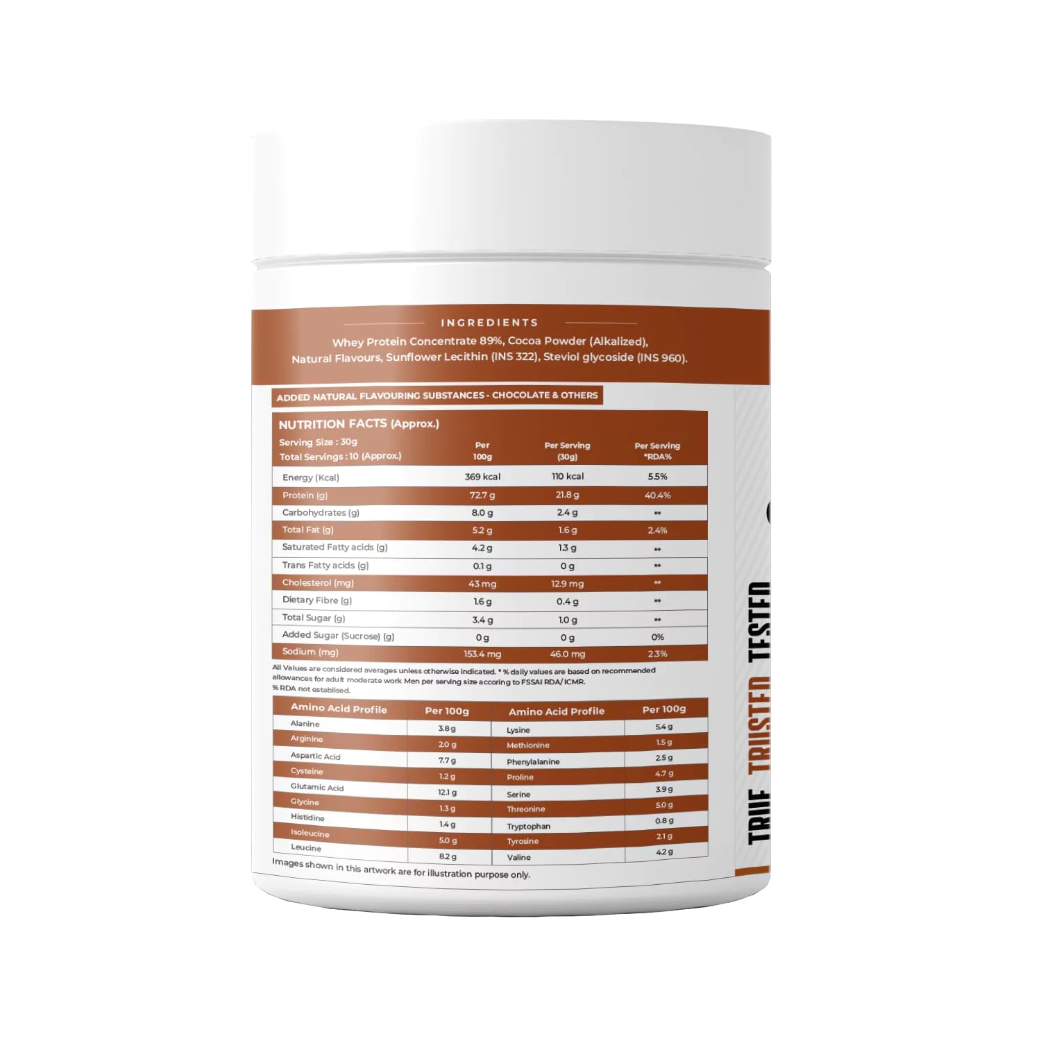 Nutritional supplement container with label on a white background