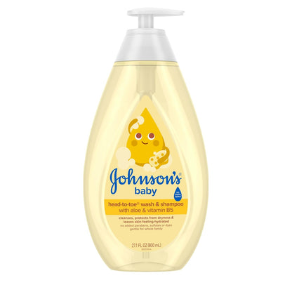 Johnson's Head-to-Toe Gentle Tear-Free Baby & Newborn Wash & Shampoo, Sulfate-, Paraben- Phthalate- & Dye-Free, Hypoallergenic Wash for Sensitive Skin & Hair, 27.1 fl. Oz