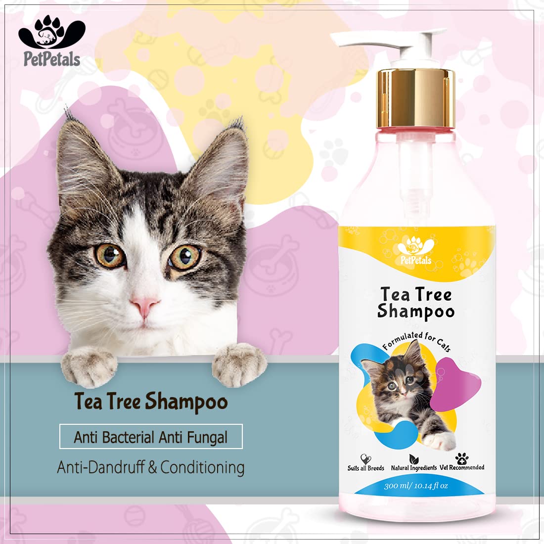 Sulphate Free Cats Shampoo for Sensitive Skin for All Age Groups – 300 ml (Tea Tree Shampoo)