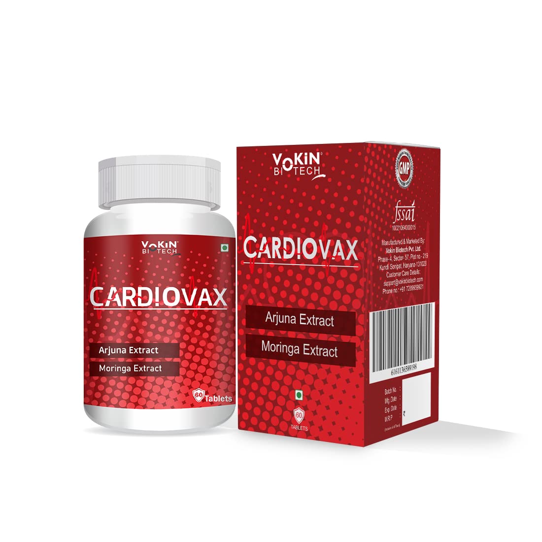 Cardiovax supplement bottle and packaging on a white background
