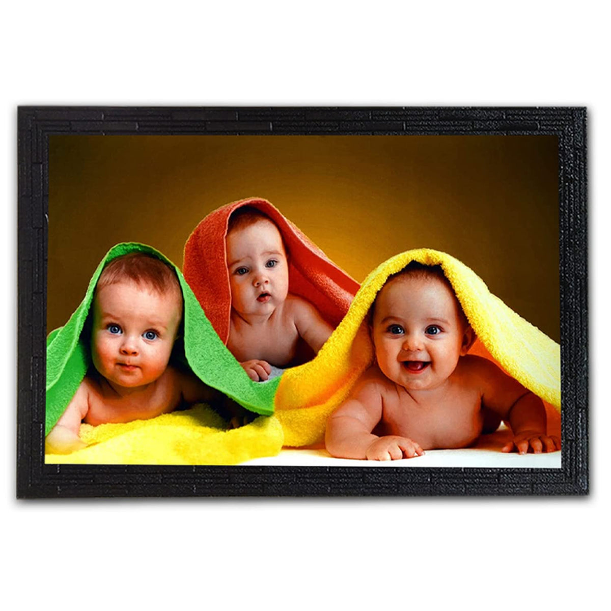 Three Smiling Baby | UV Coated Art Painting | Ready to Hang - (Wood, 14 x 20 inch)