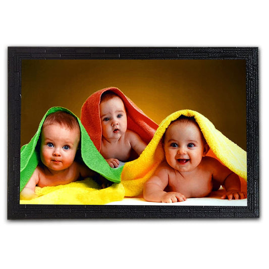 Three Smiling Baby | UV Coated Art Painting | Ready to Hang - (Wood, 14 x 20 inch)