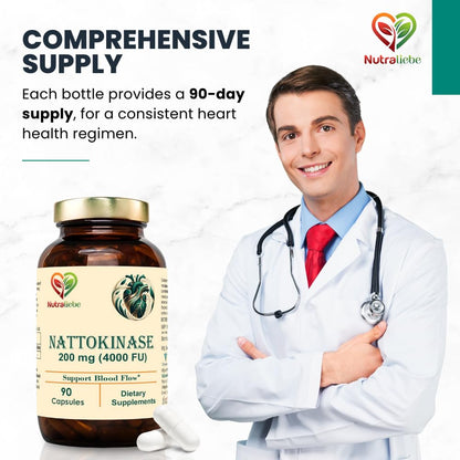 Nutraliebe Nattokinase 200mg with 4000 FU - Supports Circulatory Health, 90 Vegan Capsules
