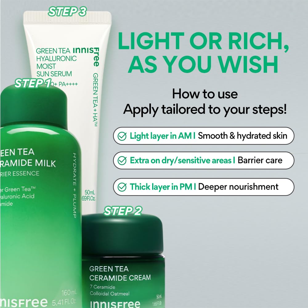 Innisfree Green Tea Ceramide Cream 50ml | Deep Moisturizing & Skin Barrier Boost | Ceramide Hydrating Korean Face Moisturizer