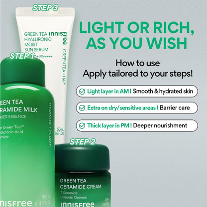 Innisfree Green Tea Ceramide Cream 50ml | Deep Moisturizing & Skin Barrier Boost | Ceramide Hydrating Korean Face Moisturizer