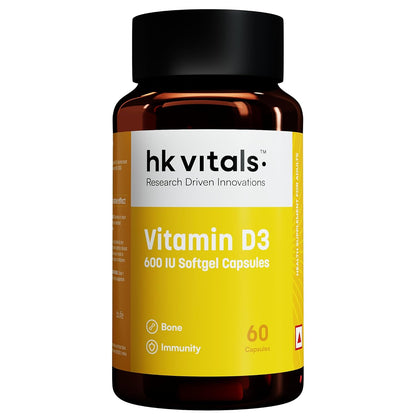 HealthKart hk vitals Vitamin D3 (600 IU) | With Sunflower Oil, Promotes Calcium Absorption | Bone Health, Muscle Strength & Immunity