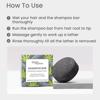 Earth Rhythm Charcoal Shampoo Bar | Clarify scalp, Strengthen Roots, Revitalise Hair | Sulphate & Paraben Free, Plastic Free | Men & Women - 80g (cardboard)
