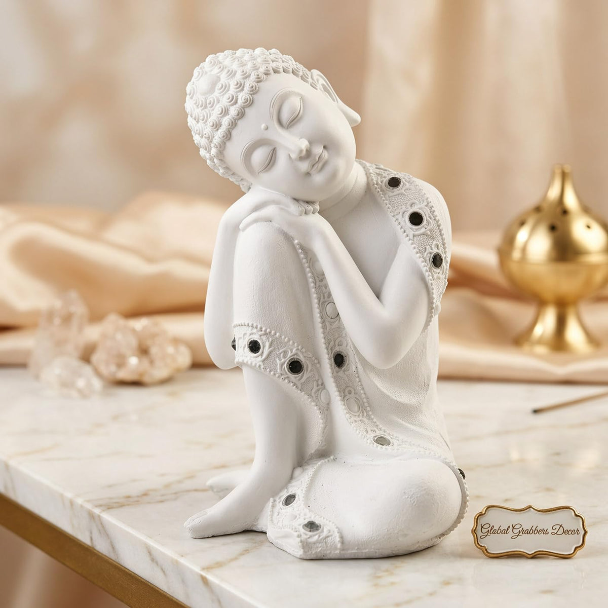 Buddha Idol Statue | Show Pieces for Home Decor Living Room (White)