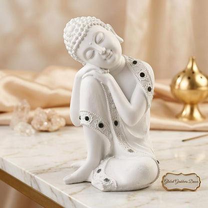 Buddha Idol Statue | Show Pieces for Home Decor Living Room (White)