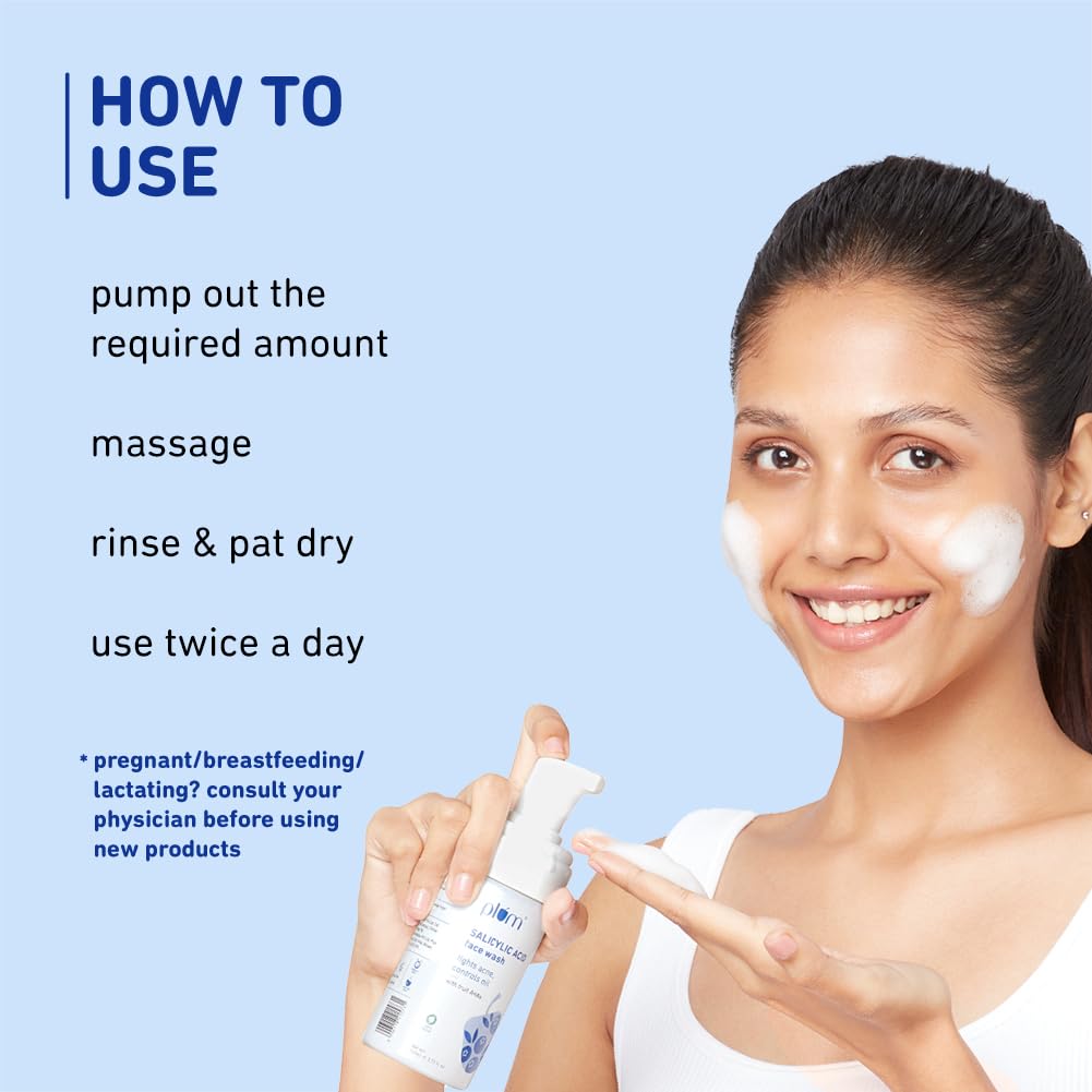 Plum 1% Encapsulated Salicylic Acid Foaming Face Wash | Fights Active Acne, controls oil & deep cleanses pores | with Glycolic Acid & Fruit AHAs | All Skin Types | Face Cleanser for Women & Men | 110ml