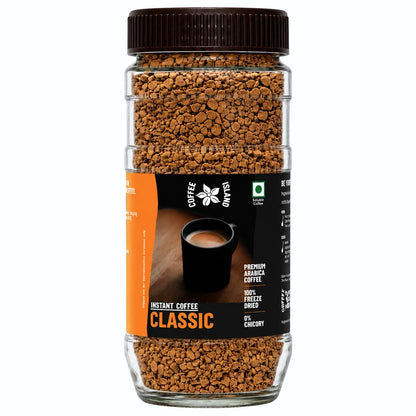 Coffee Island Premium Instant Classic Coffee Jar (100 Gram) | 100% Arabica beans | 0% Chicory | Dark Roast | Freeze Dried Coffee Powder | Rich Bold Flavor for Hot & Iced Drinks | Make Café Style Hot or Cold Coffee, black Coffee, Cappuccino, Latte at Home
