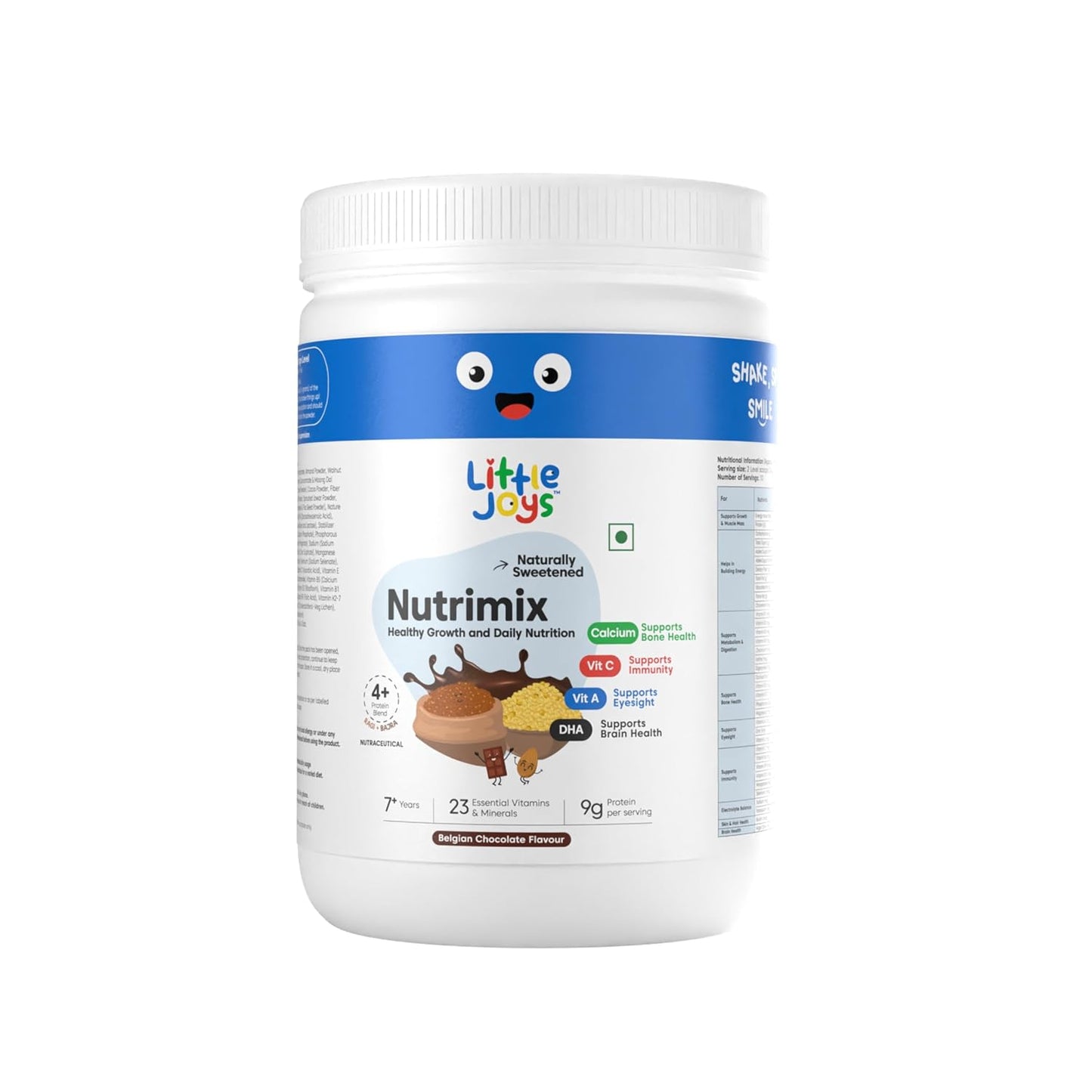 Little Joys Belgian Chocolate Nutrimix for Boys (350g) | 7-12 Years | Naturally Sweetened with Jaggery & Dates | With 23 Essential Vitamins & Minerals | 9g Protein per Serving | Supports Healthy Growth & Boosts Immunity | With Bajra, Ragi, Almonds & Oats