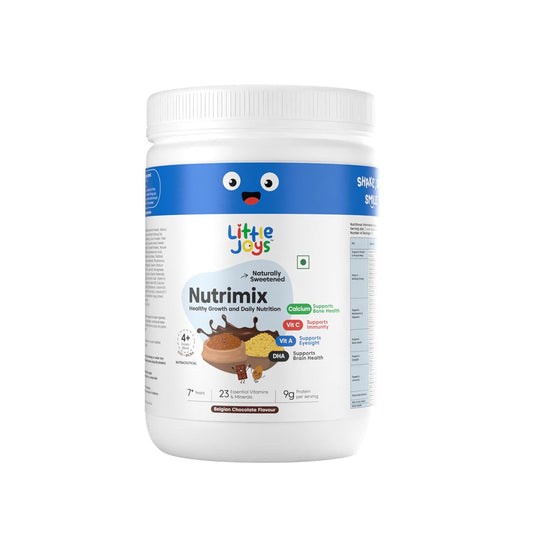 Little Joys Belgian Chocolate Nutrimix for Boys (350g) | 7-12 Years | Naturally Sweetened with Jaggery & Dates | With 23 Essential Vitamins & Minerals | 9g Protein per Serving | Supports Healthy Growth & Boosts Immunity | With Bajra, Ragi, Almonds & Oats