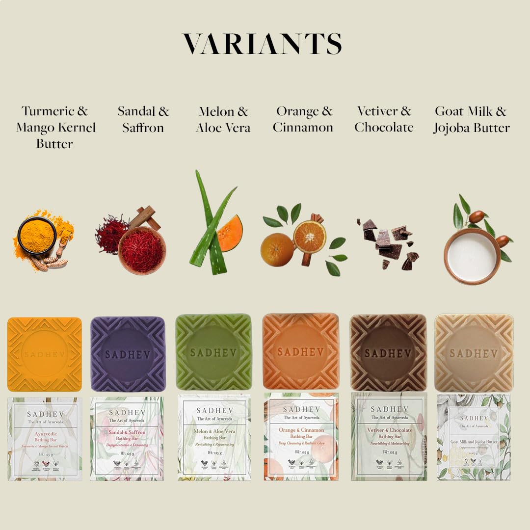 Sadhev Ayurvedic Luxury Soap Bar | Melon & Aloe Vera | Natural Loofah for Exfoliation | Sweet Almond & Wheat Germ Oil | Heals Dry Skin, Imparts Natural Glow | Handcrafted, Vegan, Cruelty Free | 125g