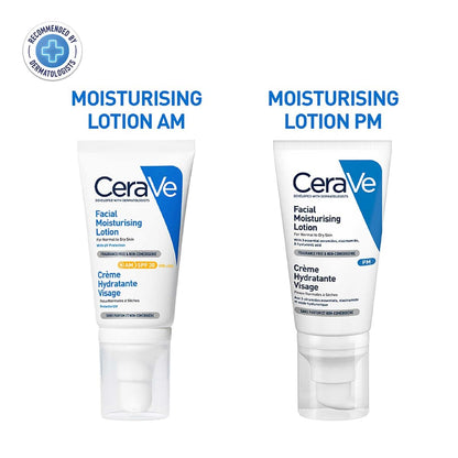 Two tubes of CeraVe moisturizing lotion on a white background