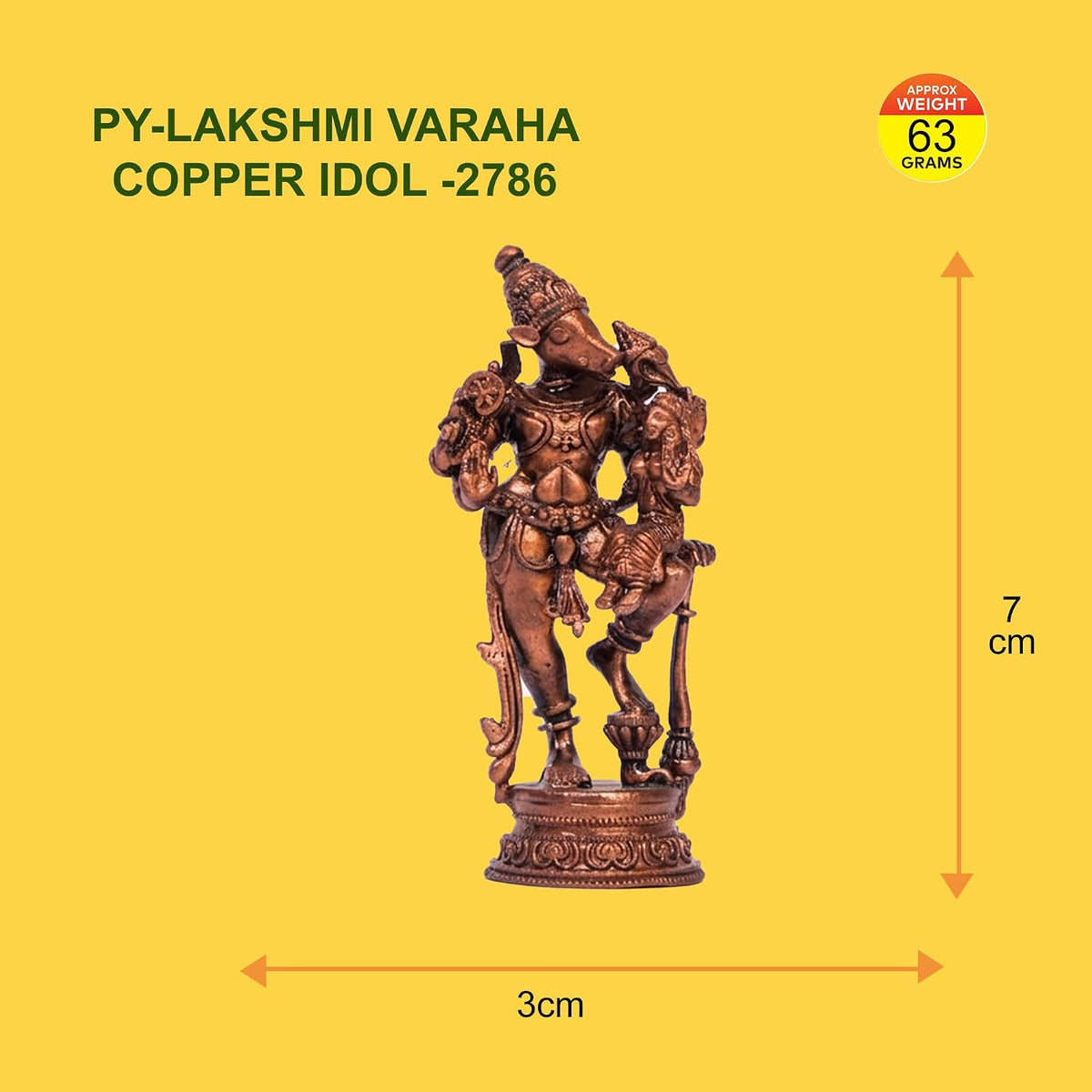 Pure Copper Lakshmi (Laxmi) Varaha Murti | Handcrafted Copper Idol for Pooja Room, Vastu Decor | Traditional & Auspicious Religious Hindu God Showpiece & Gift Item | 63gm (7x3 cm)