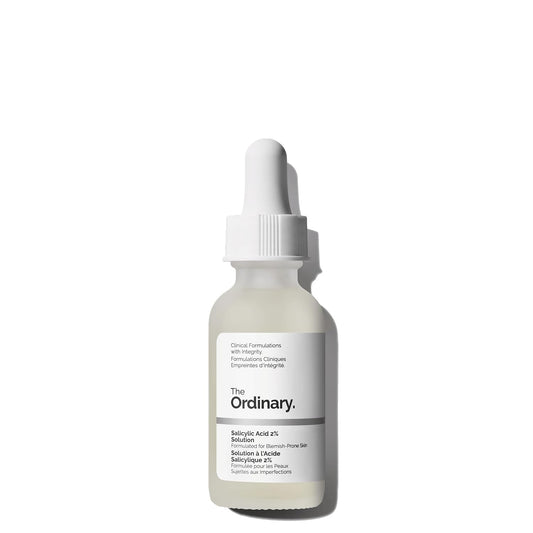 Skincare serum bottle with dropper labeled 'The Ordinary' on a white background