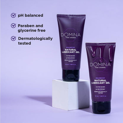 Domina Raunchy Natural Lubricant Gel | 50 ml | pH Balanced| Water-Based | Glycerine Free | Non-Sticky | Lube For Men & Women | Compatible With Condoms And Silicone Toys