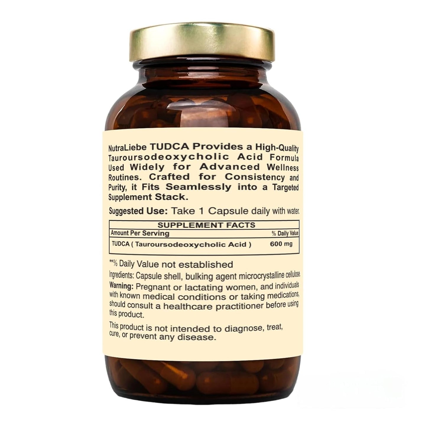 Nutraliebe TUDCA 600 mg – Tauroursodeoxycholic Acid | Advanced Liver & Gallbladder Support | Cellular Detox, Bile Flow & Antioxidant Protection | 90 Vegetarian Capsules | Non-GMO, Gluten-Free, GMP-Certified