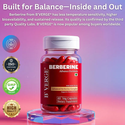 B’VERGE® Berberine Supplements 98% with Milk Thistle | Weight loss for Women & Men | Ultra Potent 600mg Supplement – Helps Maintain Healthy Blood Sugar, Cholesterol, and Supports PCOS Care (60 Capsules (Pack of 1))