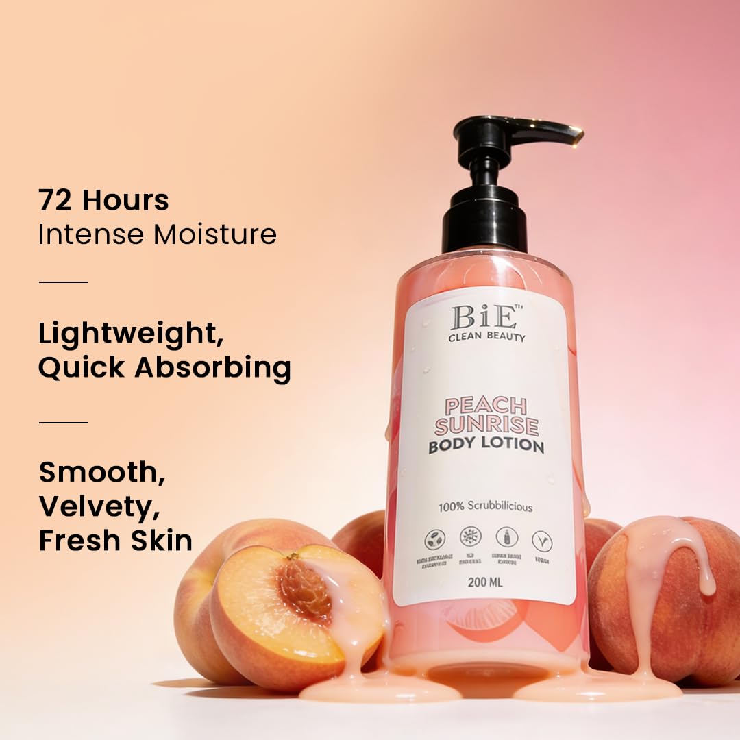 BiE - Peach Sunrise Body Lotion | 72 Hours Hydration | With Hyaluronic Acid & Niacinamide | Fast-Absorbing, Non-Greasy Formula | 200ml
