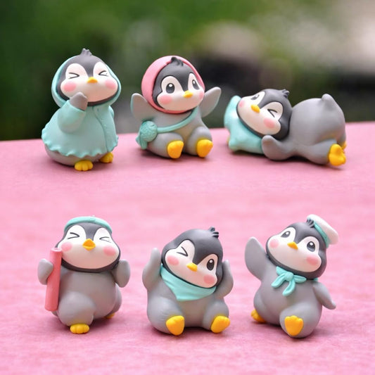 Miniature Showpiece Birthday Gift for Girls Kids, Penguin Showpiece Set of 6 for Home Decor Items, Car Dashboard Items, Table Decoration Items, Valentine Day Gift for Girlfriend