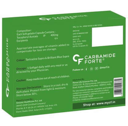 Carbamide Forte 400 mg Vitamin E Capsules for Face and Hair | 100% Natural Vitamin E Supplement with VitaminE Oil | Paraben Free - 30 Capsules