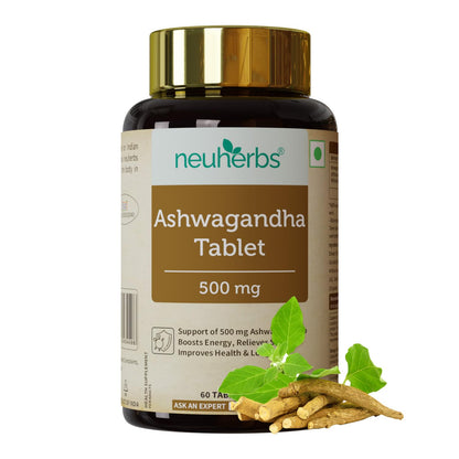 Neuherbs Ashwagandha 500mg Tablets For Men & Women | Manage Anxiety & Stress Relief | Ashwagandha Supplements To Boost Energy, Immunity & Strength | Supports Sleep Cycle - 60 Tablets