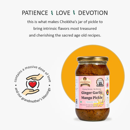 Chokkha Traditional Homemade Mango Garlic Pickle | Sarso Mustard Oil | No Colour | 400 Gm