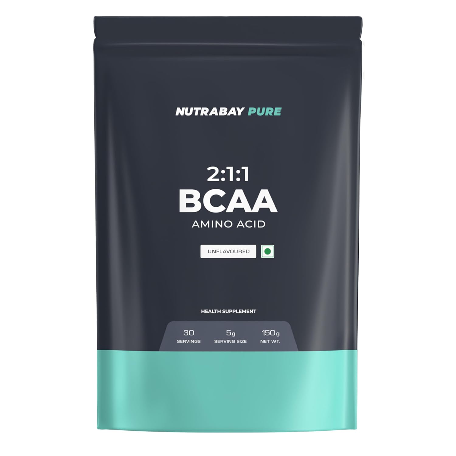 Nutrabay Pure BCAA amino acid supplement package on a white background