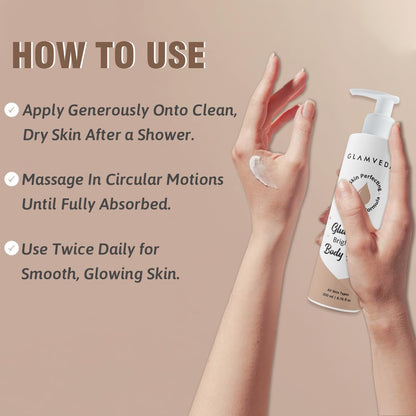 Glamveda Glutathione Body Lotion Moisturizer 200ml | 24hr Deep Moisturization for Dry Skin | Skin Brightening | Non Greasy, Lightweight Hydrating Moisture for Glowing, Repairs & Softens Skin | All Skin Type