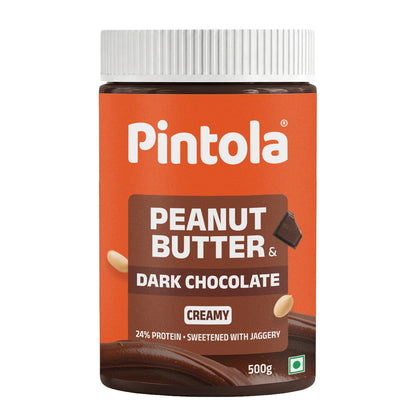 Pintola Peanut Butter Chocolate Flavour Creamy - 24g Protein & 7.9g Dietary Fiber, Made with Premium Roasted Nuts & Cocoa, Gluten Free, Zero Cholesterol & Trans Fat, Vit E & B3, Dark Chocolate