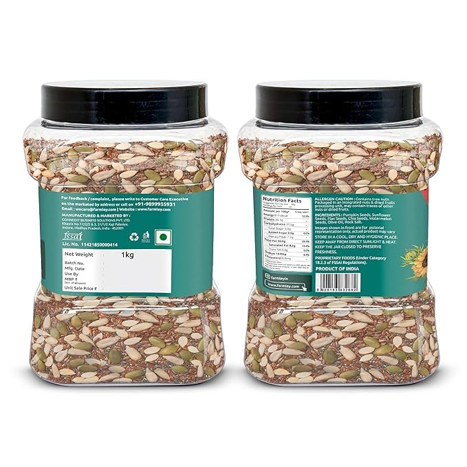 Farmley Seeds Mix, Edible Seed I Healthy Diet Snacks | 100% Natural, dietary fiber,omega-3s I Chia, Pumpkin,Flax, Watermelon and Sunflower Seeds (1000g)
