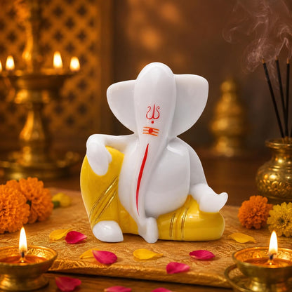 Bal Ganesha Idol, Small Ganesh Murti for Home Temple, White Gold Ganpati Bappa Statue, Baby Ganesha Showpiece for Pooja Room, Home Decor, Diwali Gift